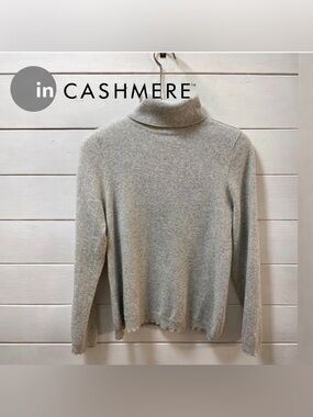 IN CASHMERE Light Grey beige Cashmere Turtleneck Sweater Size XL